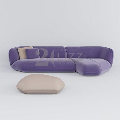 Exclusive Modern Style Furniture Living Room Couch Colorful Purple Fabric Floor Sofa with Bean Bag