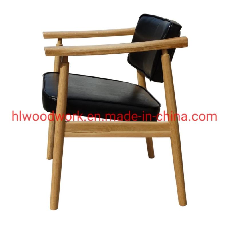 Leisure Chair Dining Chair Oak Wood Frame Natural Color Black PU Cushion Wooden Chair furniture Living Room Furniture