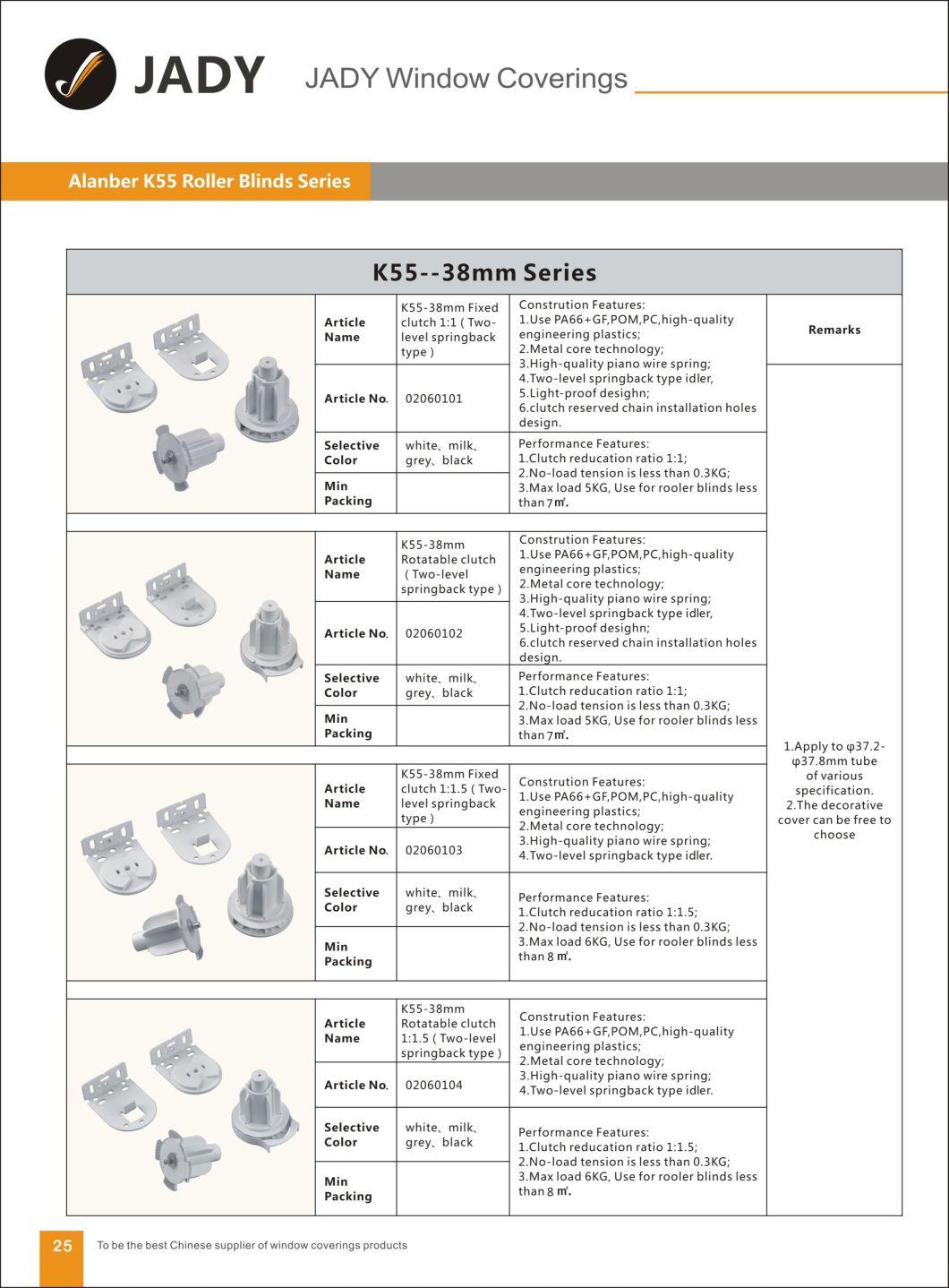 K55-38mm Rotatable Without Deceleration Clutch Roller Blinds Components, for Window Blinds