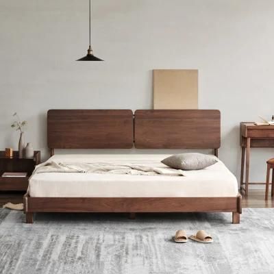 Nordic Solid Wood Walnut Wedding Modern Minimalist Home Cherry Wood Double Bed 0009