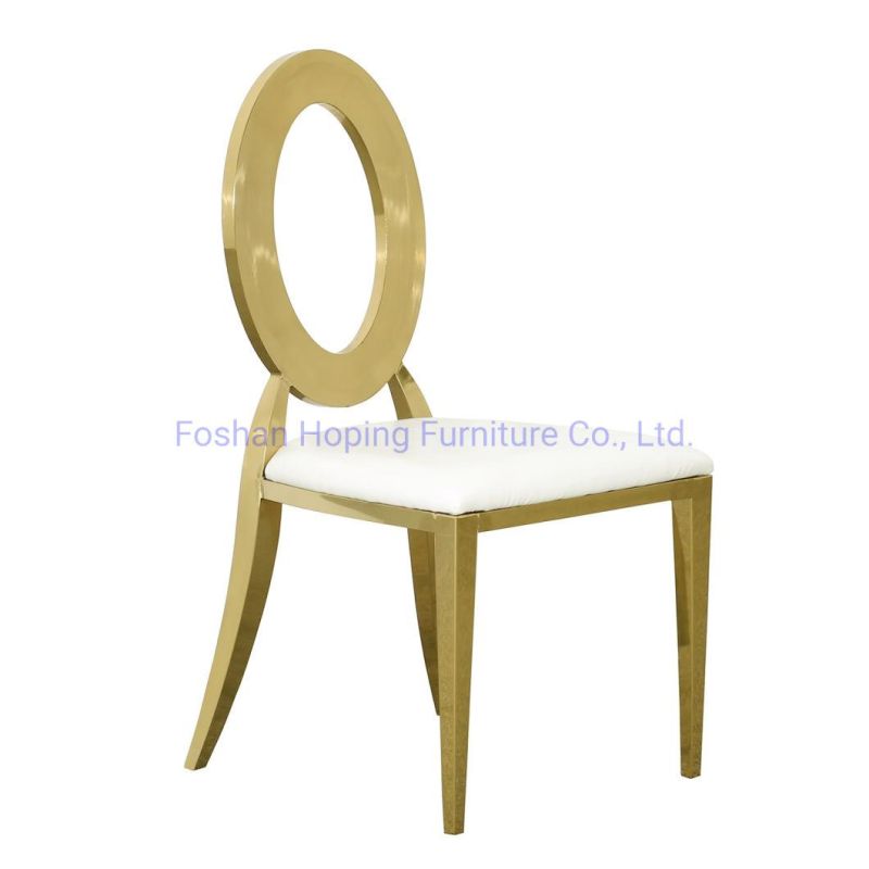 Golden Metal White Leather Outdoor Party Hotel Room Chair Luxury Gold Banquet Restaurant Dining Furniture Stainless Steel Wedding Chair
