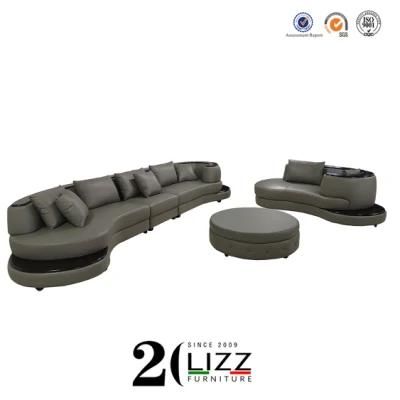 Modern Unique Curved Style Genuine Leather Leisure Sofa Furniture Set
