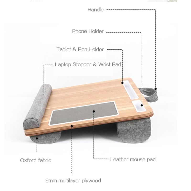 Portable Computer Table Laptop Desk with Built-in Cushion Light Laptop and Printer Lap Table