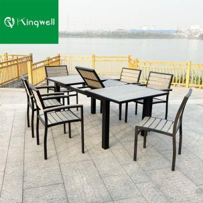 Modern Design Aluminum Plastic Wood Garden Furniture Outdoor Extendable Space Saving Dining Table Sets