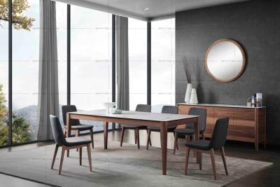 Hot Sell Dining Table with Walnut Veneer and Ceramic Top Solid Wood Legs Dt917