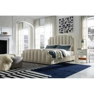 Modern Bedroom Furniture Feminine Elegant Fully Upholstered Bed with Channel Back Headboard