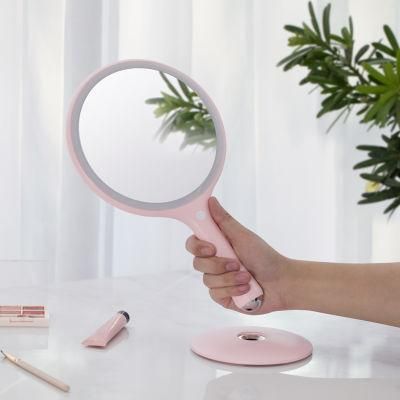 Mirror Handheld Standing Travel Rechargeable LED Makeup Light Mirror