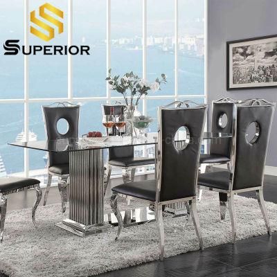 Luxury Modern Glass Dining Chairs Tables with Silver Metal Base