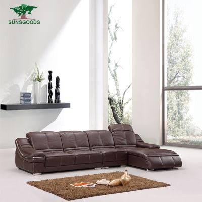 American L Shape Sectional Modern Leisure Hotel Genuine Leather Corner Furniture Wood Frame Sofa