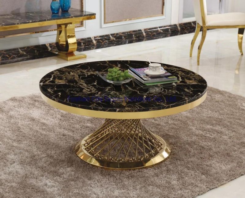 Popular Design Round Dining Table Gold Marble Top