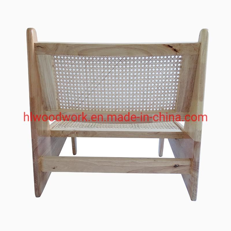 Rattan Leisure Chair Rubber Wood Frame Natural Color Living Room Chair Hotel Furniture
