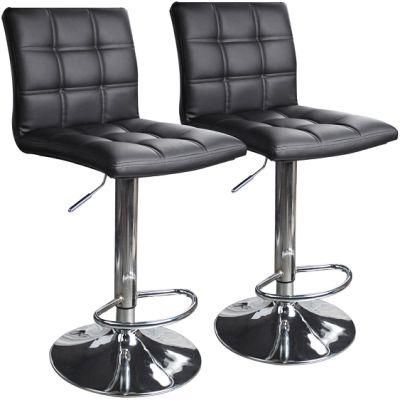 Modern Square PU Leather Adjustable Bar Stools with Back, Set of 2, Counter Height Swivel Stool by Leopard