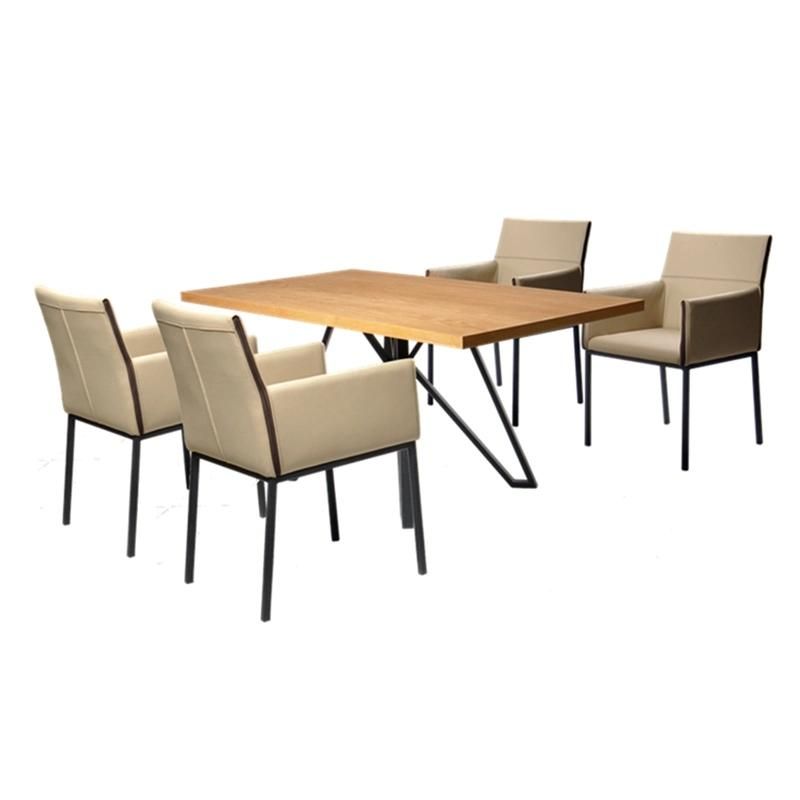 Wholesale Home Furniture MDF Modern Luxury Square Live Edge Dining Room Table with Metal Base