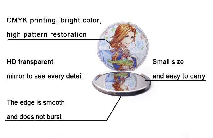 Custom Print Logo Cartoon Acrylic Pocket Mirror Mini Make up Hand Mirror for Makeup Small Vanity Mirror