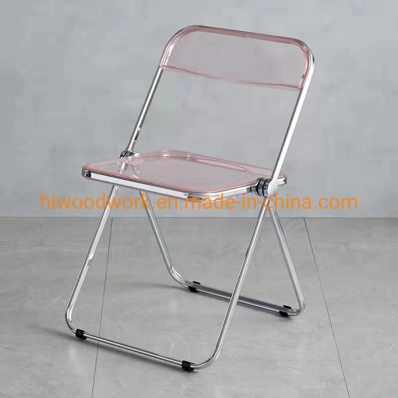 Modern Transparent Pink Folding Chair PC Plastic Hotel Chairt Chrome Frame Office Bar Dining Leisure Banquet Wedding Meeting Chair Plastic Dining Chair