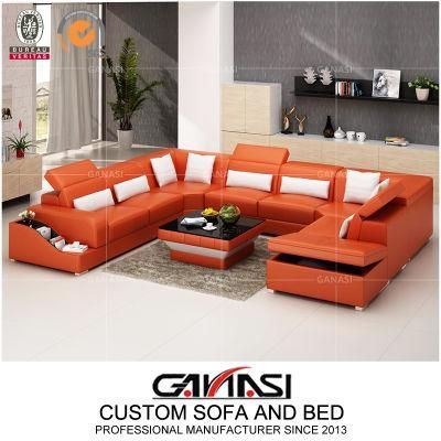 Ganasi Home Furniture Sofa Leather U Shape Sofa Furniture with Headrest