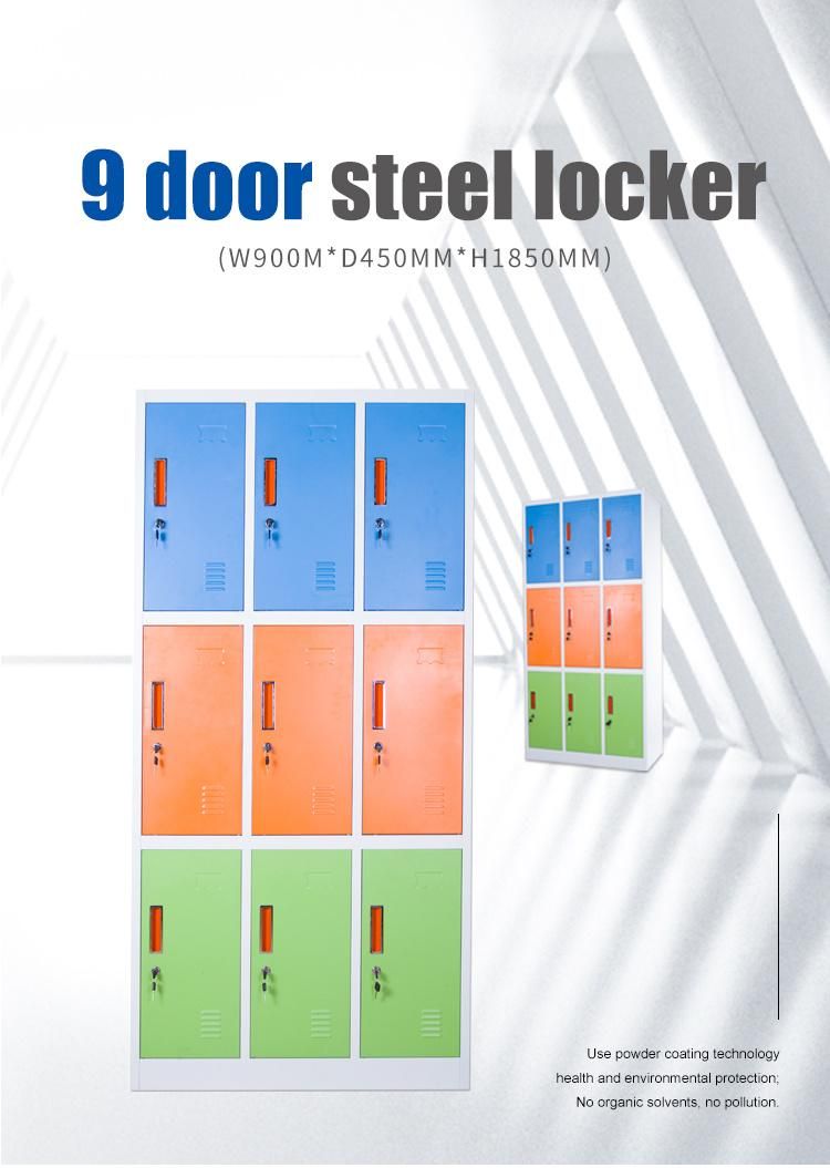 Modern Multifunctional Metal Furniture Cabinet Worker Use Steel 9 Door Storage Locker