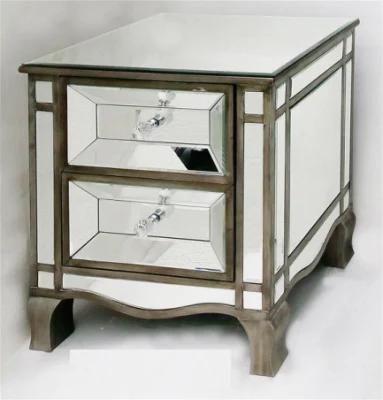Classical Mirrored Nightstand with Drawer Luxury Bedside Table for Bedroom