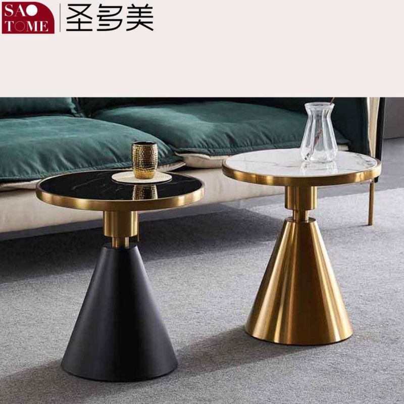 Modern Stainless Steel Pillar Marble Countertop Side Table Coffee Table