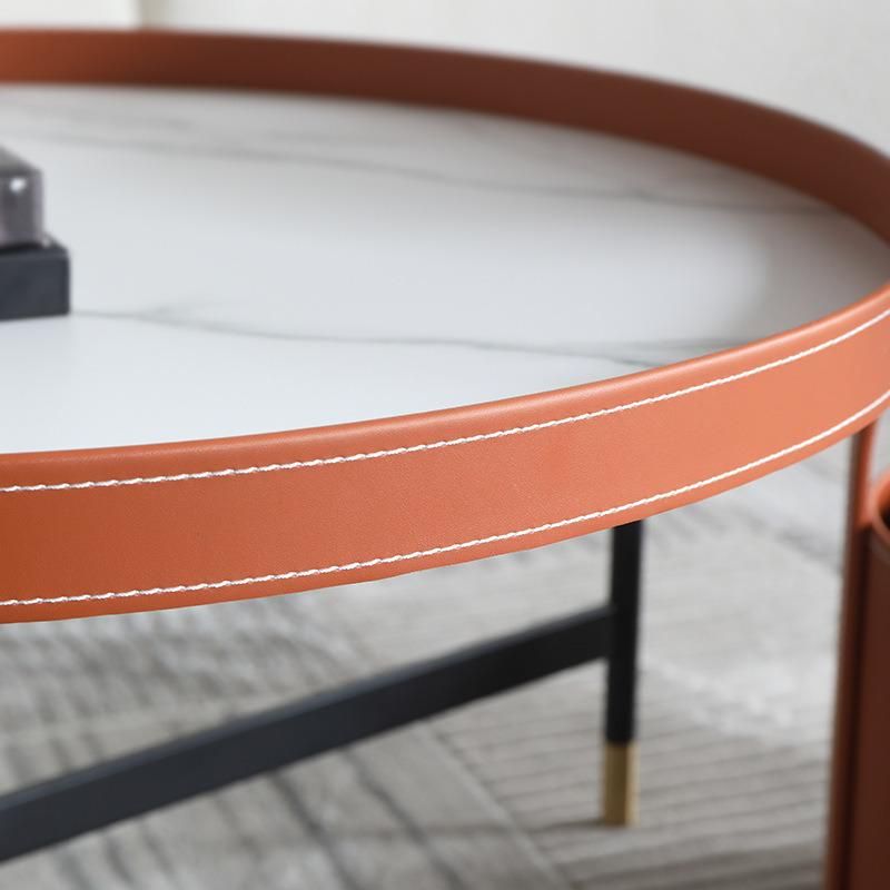 Leather Furniture Orange Marble Rock Plate Coffee Table