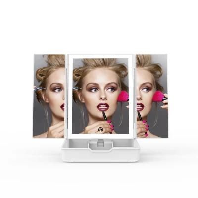 Trifold Design Makeup Vanity LED Mirror with Organizer