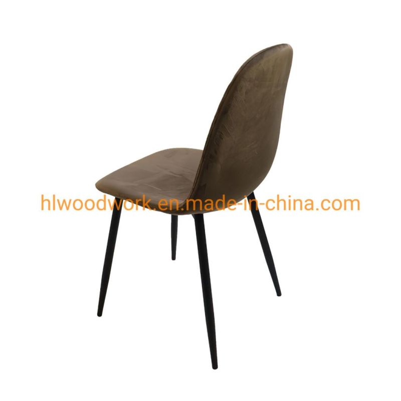 Hot Sale Modern Dining Room Chair Furniture Custom Color Antique MID-Century Blue Velvet Fabric Dining Chairs Black Metal Leg Cheap Dining Room Chair
