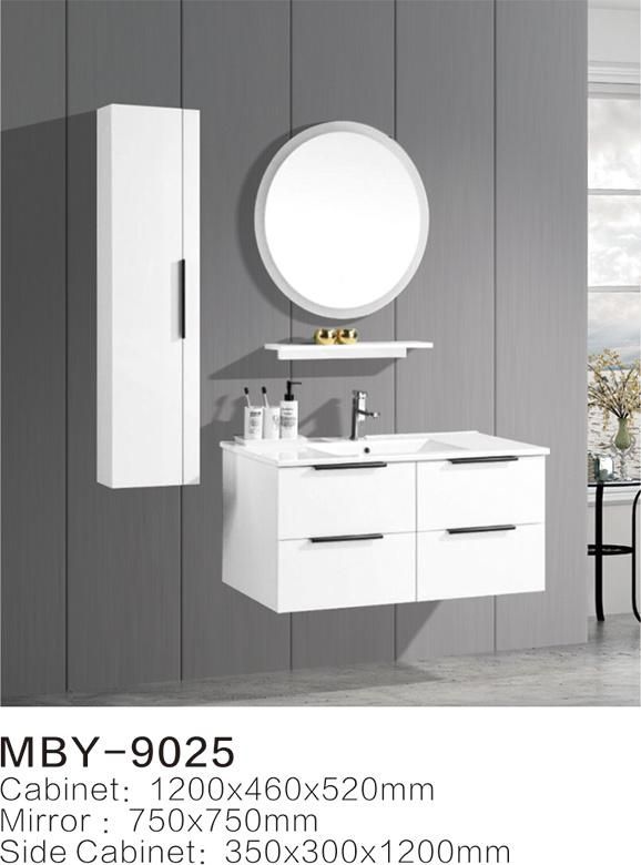 White Painted Bathroom Vanity with Mirror Cabinet and Ceramic Basin