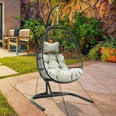 2020 Super Hot Modern Cane Furniture Wicker Rattan Leisure Chair Folding Swing Steel Frame Chair