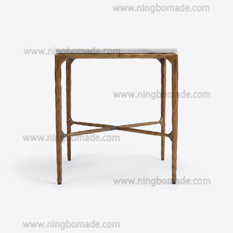 Rustic Hand Forged Collection Furniture Forged Solid Iron with Brass Color and Thick White Cloud Marble Sofa Table