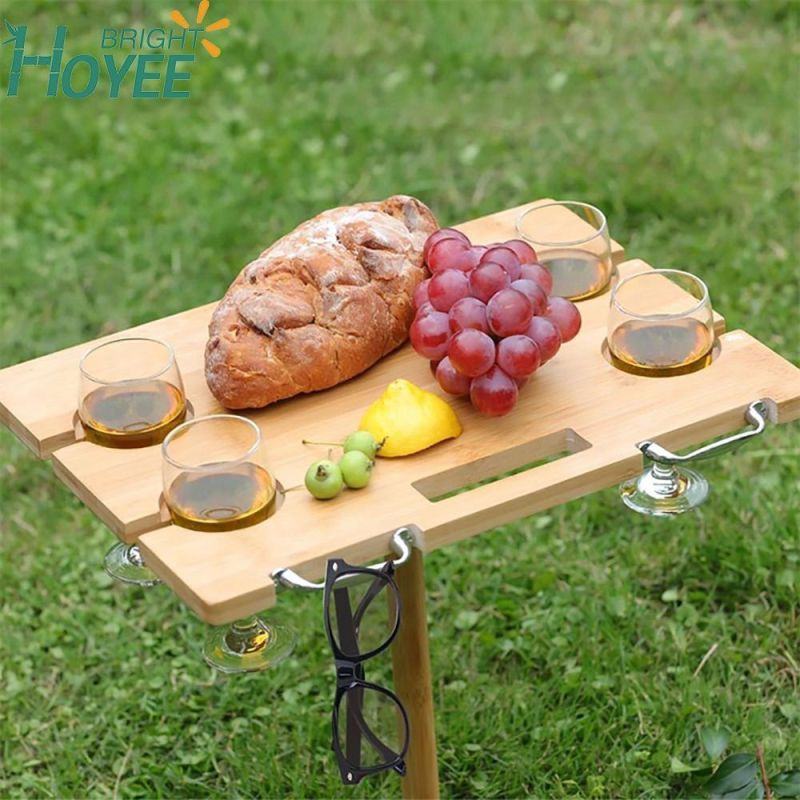 Portable Bamboo Wine Table for Picnic, Foldable Snacks Cheese Board