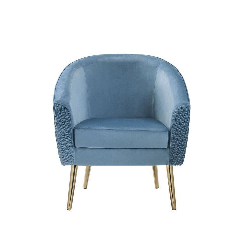 Leisure Hotel Event Home Furniture Modern Gold Metal Frame Arm Chair Blue Fabric Velvet Accent Chair