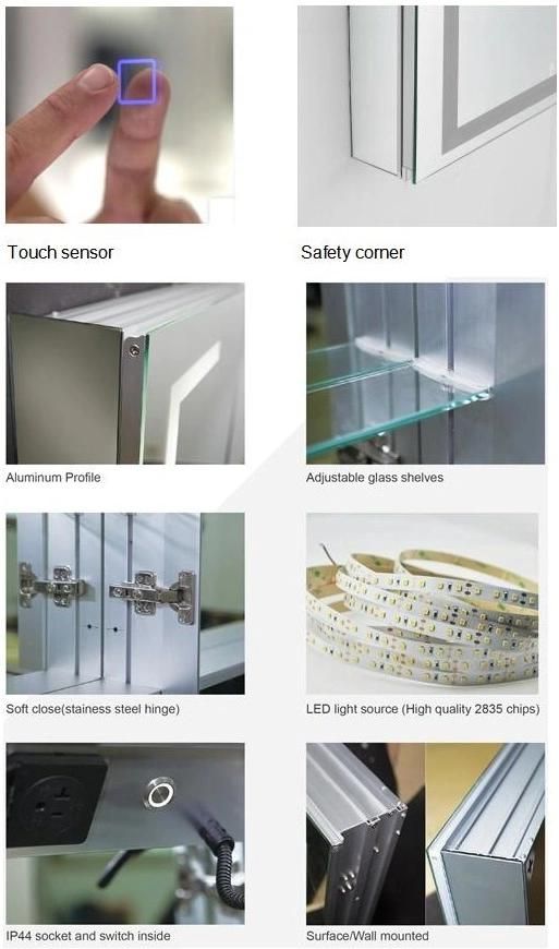 3 Doors LED Lighted Medicine Cabinet Vanity Cabinet with Defogger