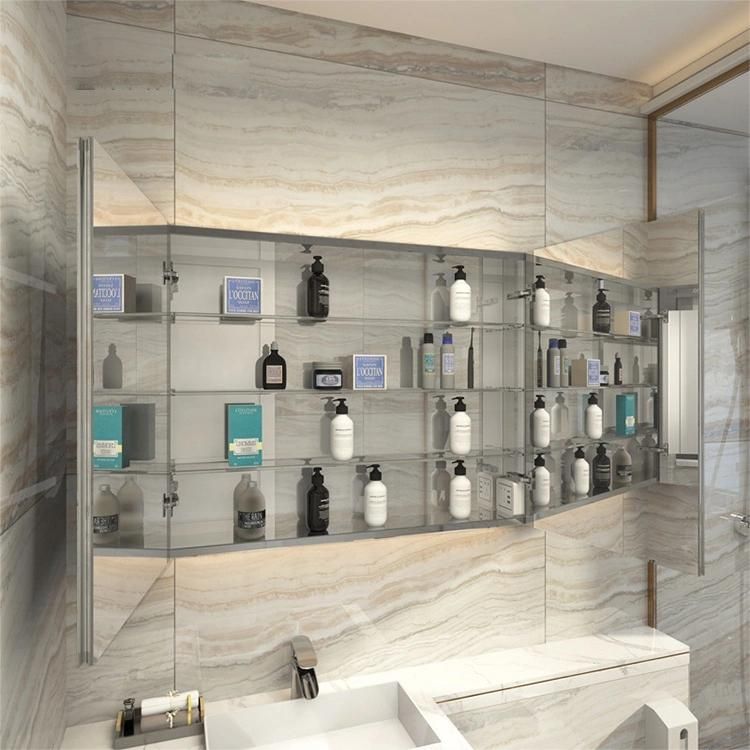 LED Bathroom Waterproof Floor Mirror Cabinet with Soft Double Door Closed Hinge Medicine Cabinet