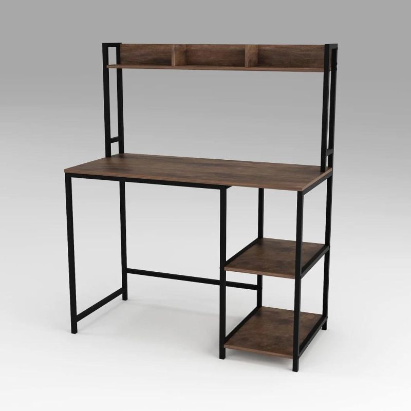 Black Computer Laptop Writing Study Desk Modern Home Office with Upper Hutch and 2-Tier Shelves