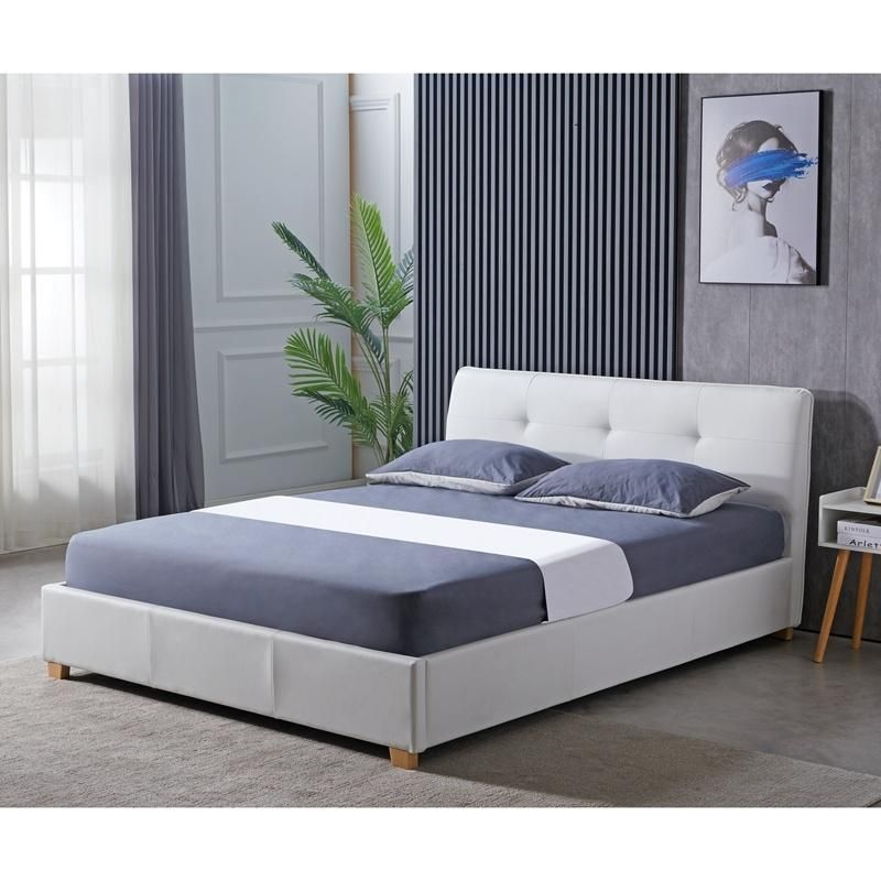 Contemporary Fashion Design White Fabric Wooden Panel Queen King Size Bed