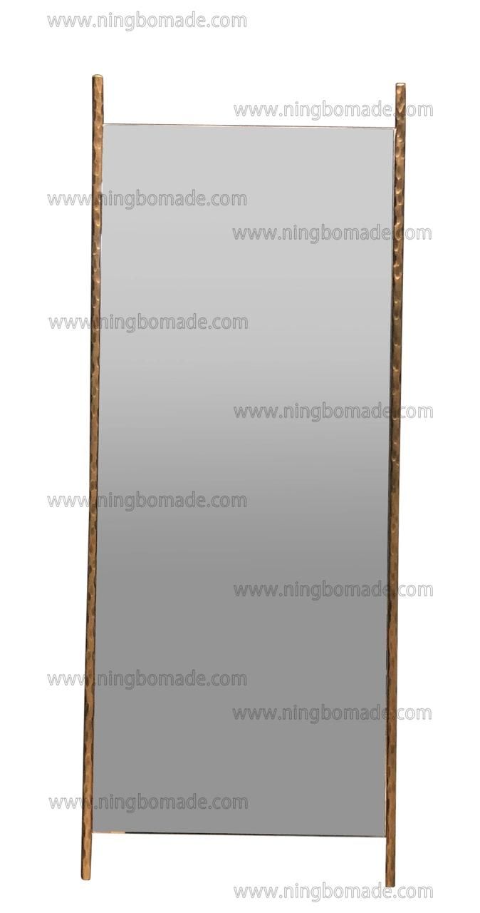 Rustic Hand Hammered Collection Furniture Forged Solid Iron Metal with Brass Color Rectangle Full-Length Mirror