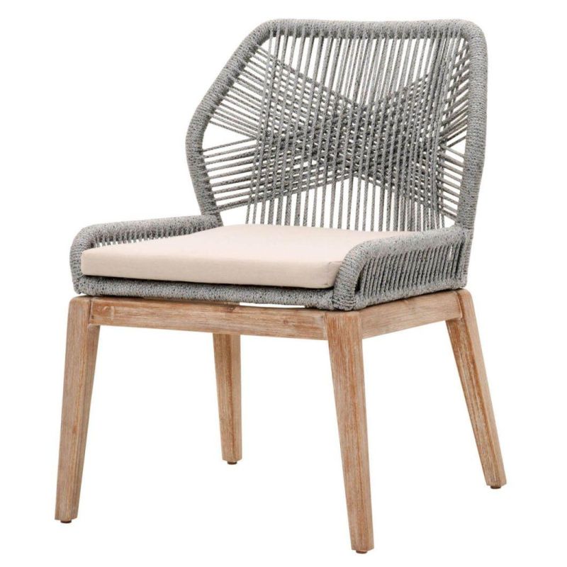 Cross Back Teak Wood Dining Chair with Rope Weaving Back