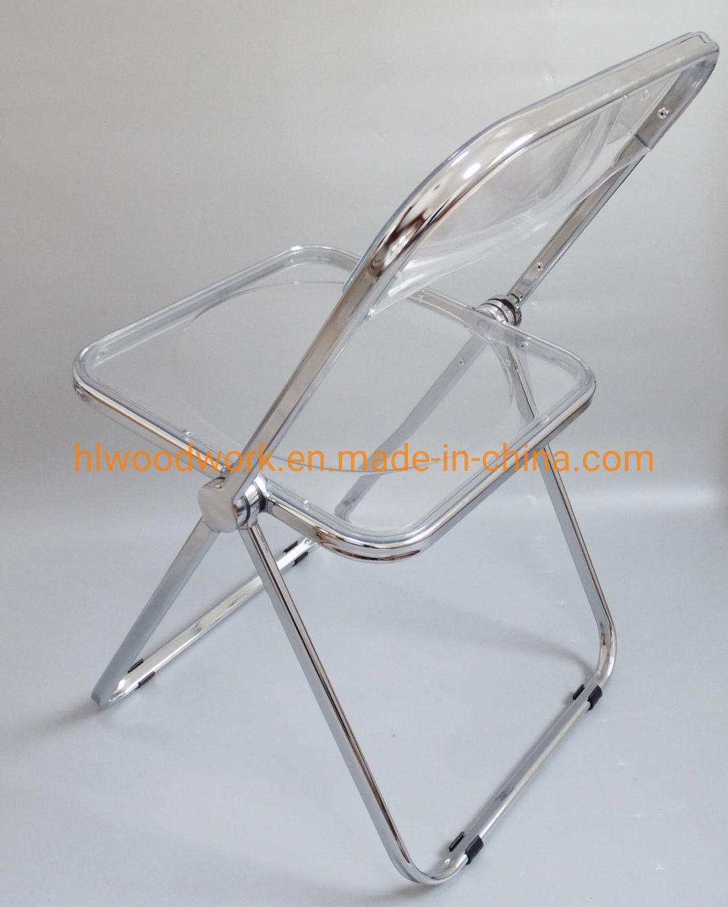 Modern Grey Plastic Folded Chair Office/Bar/Dining/Leisure/Banquet/Wedding/Meeting Chair in Chrome Frame Transparent Clear PC Plastic Dining Chair