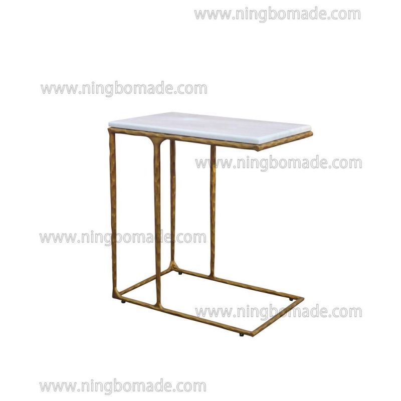 Thaddeus Sculptural Forged Collection Cloud Marble Top Light Brass Solid Metal Base Sofa Table