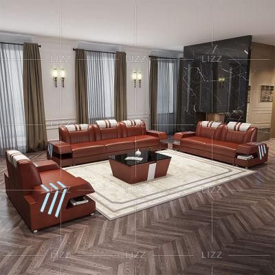 Functional LED European Modern Leisure Living Room Furniture Leather Sofa