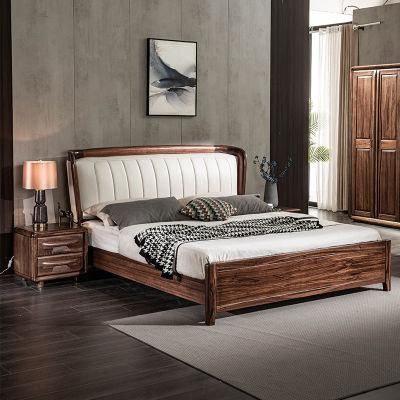 Wooden Bed Modern 1.8 Meters Master Bedroom High Box Storage Leather Solid Wood Double Bed