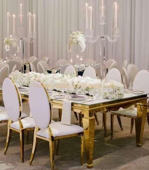 Hotel Side Chair Wedding Party Electroplating Gold Metal Round Back Dining Chair