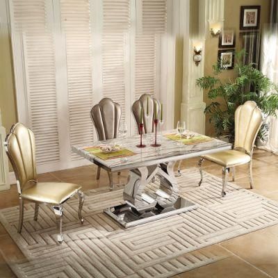 6 Seaters Modern Stainless Steel Dining Table