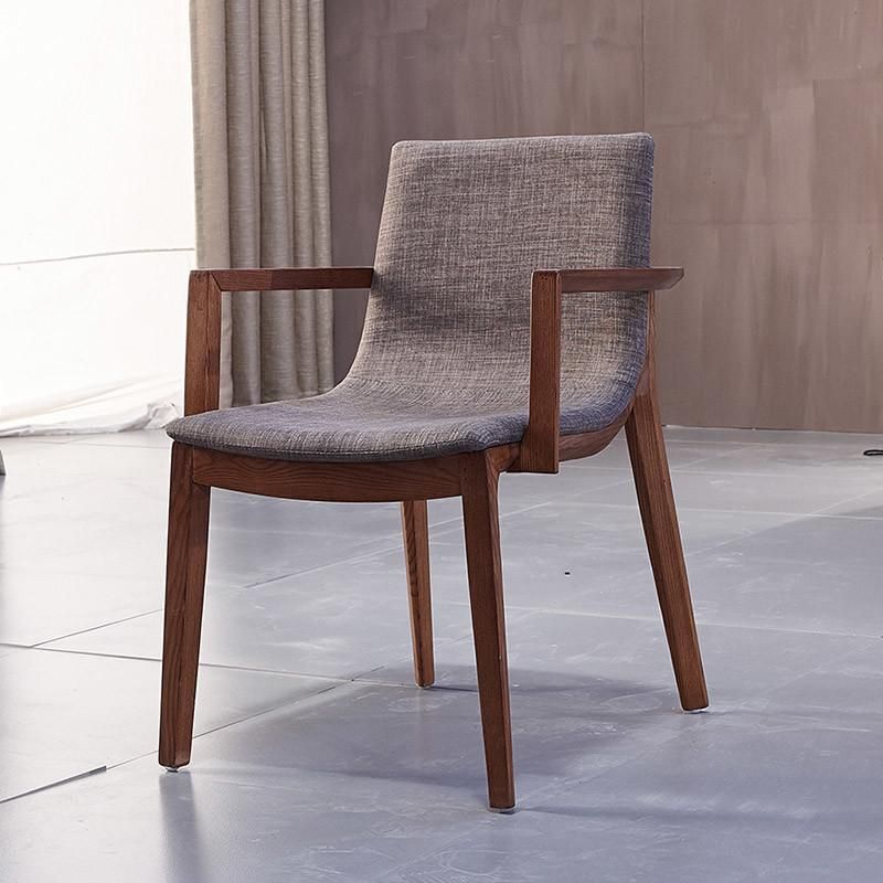 Nordic Wooden Home/Hotel Furniture Fabric Dining Chair with Armrest