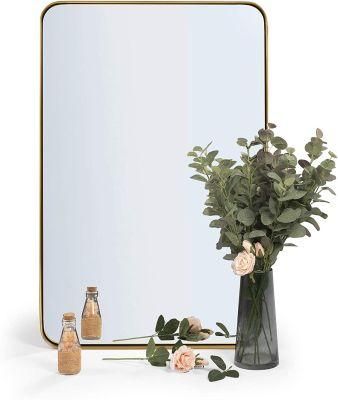 Horizontal or Vertical Hanging Round Corner Wall Mirror for Bathroom with Black Metal Frame Decorative Mirrors for Living Room and Bedroom