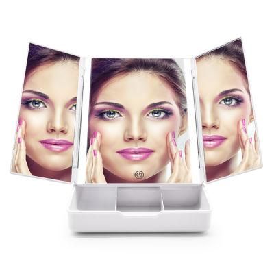 Rotating Freely Desktop Makeup LED Lights Vanity Mirror with Organizer