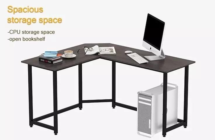 Black Metal Frame L-Shaped Corner Computer Desk Office Study Workstation with Shelves for Home Office