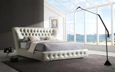 Luxury Home/Hotel Bedroom Furniture Upholstered Leather Beds Dual USB Ports King Size Tufted Bed with Crystal Buttons