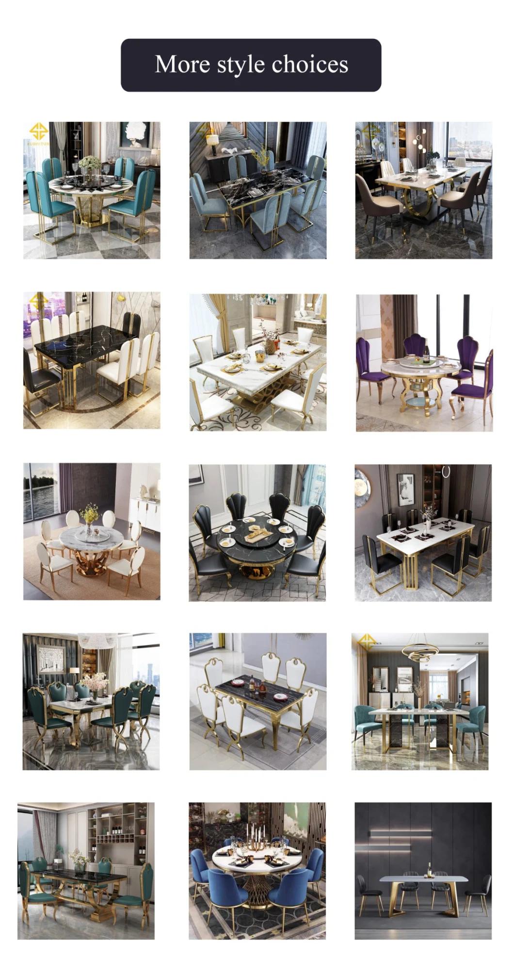 Modern Design Dining Room Furniture Stainless Steel Frame Black White Marble Slate Dining Table