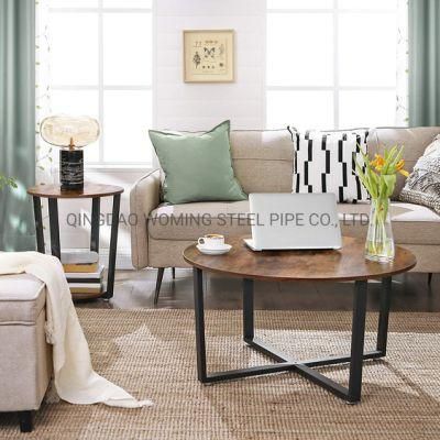Wholesale Modern Metal Frame Easy to Assemble Industrial Style Durable Cocktail Rustic Brown Round Coffee Table